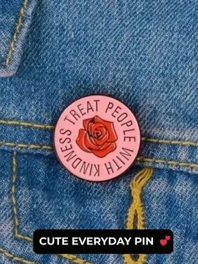 Treat People With Kindness Pink Rose Enamel Pin Cute Gift Idea NEW